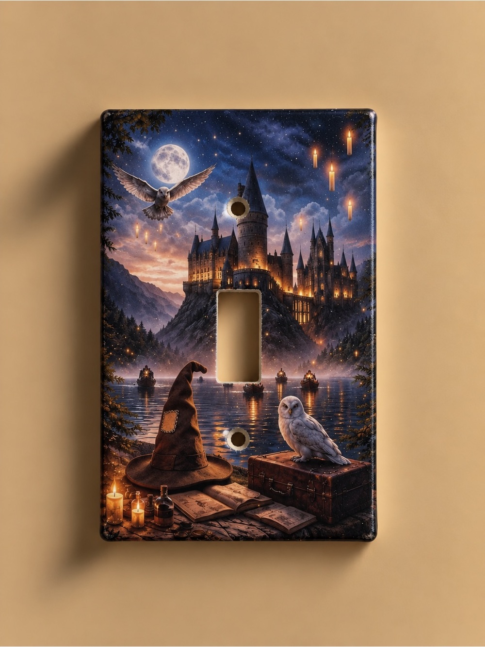 Handmade Magic Castle Single Toggle Light Switch Cover - Night Sky Illustration